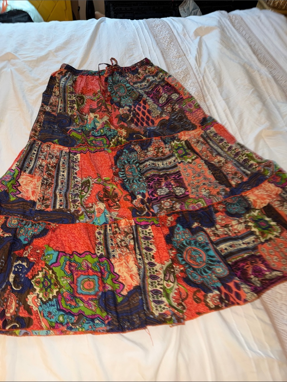 Bobbie Brooks Vintage Patchwork Paisley Tiered Maxi Skirt Size M. 8-10.